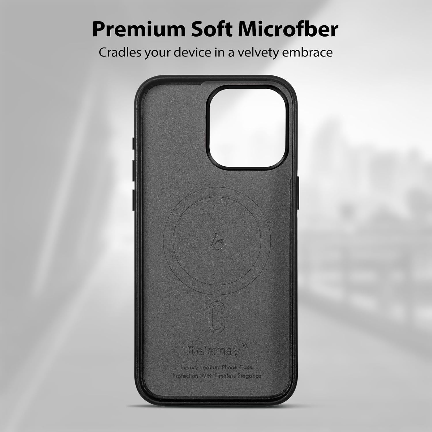 Belemay for iPhone 15 Pro Leather Case Compatible with MagSafe, Full-Grain Vegetable-Tanned Leather, Metal Buttons & Camera Bezel - Slim Fit&Sleek - Luxury Phone Cover (6.1-inch)-Black - Image 9