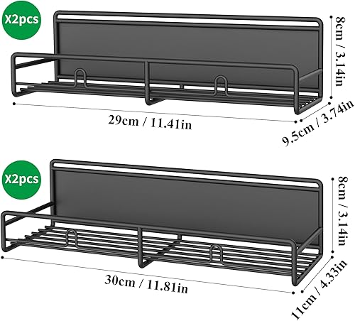 Miniatura 7 de Paquete de 4 organizadores magnéticos para especias para refrigerador y horno microondas, estante de metal para nevera para cocina, negro mate