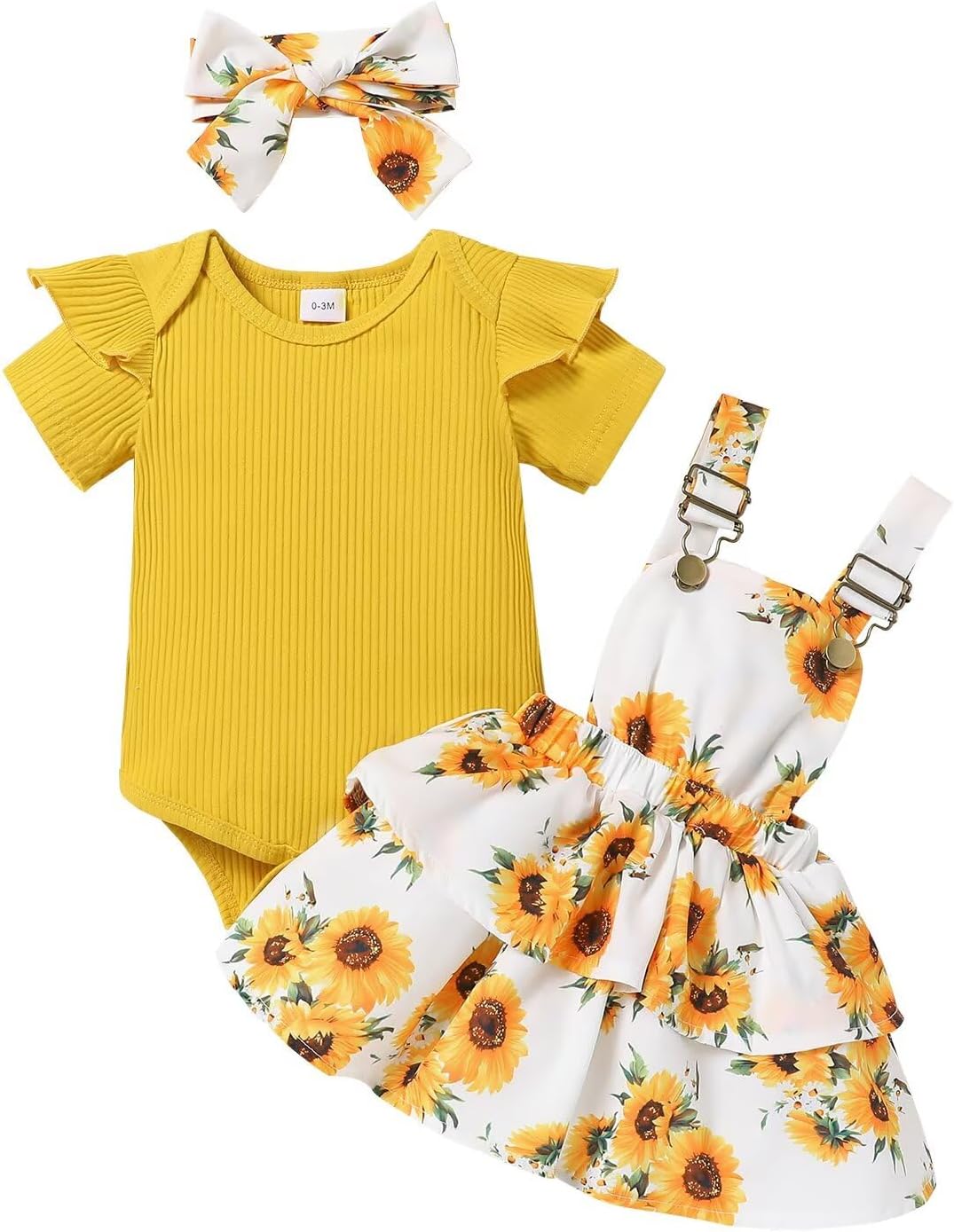 Baby Girl Clothes Cute Summer Outfits Short Sleeve Romper Adjustable Floral Overall Dress Headband 3PCS