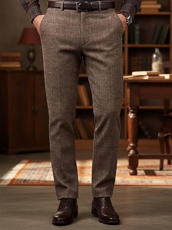 Solovedress Men's Classic Suit Trousers Business Straight Fit Checked Trousers for Formal Occasions