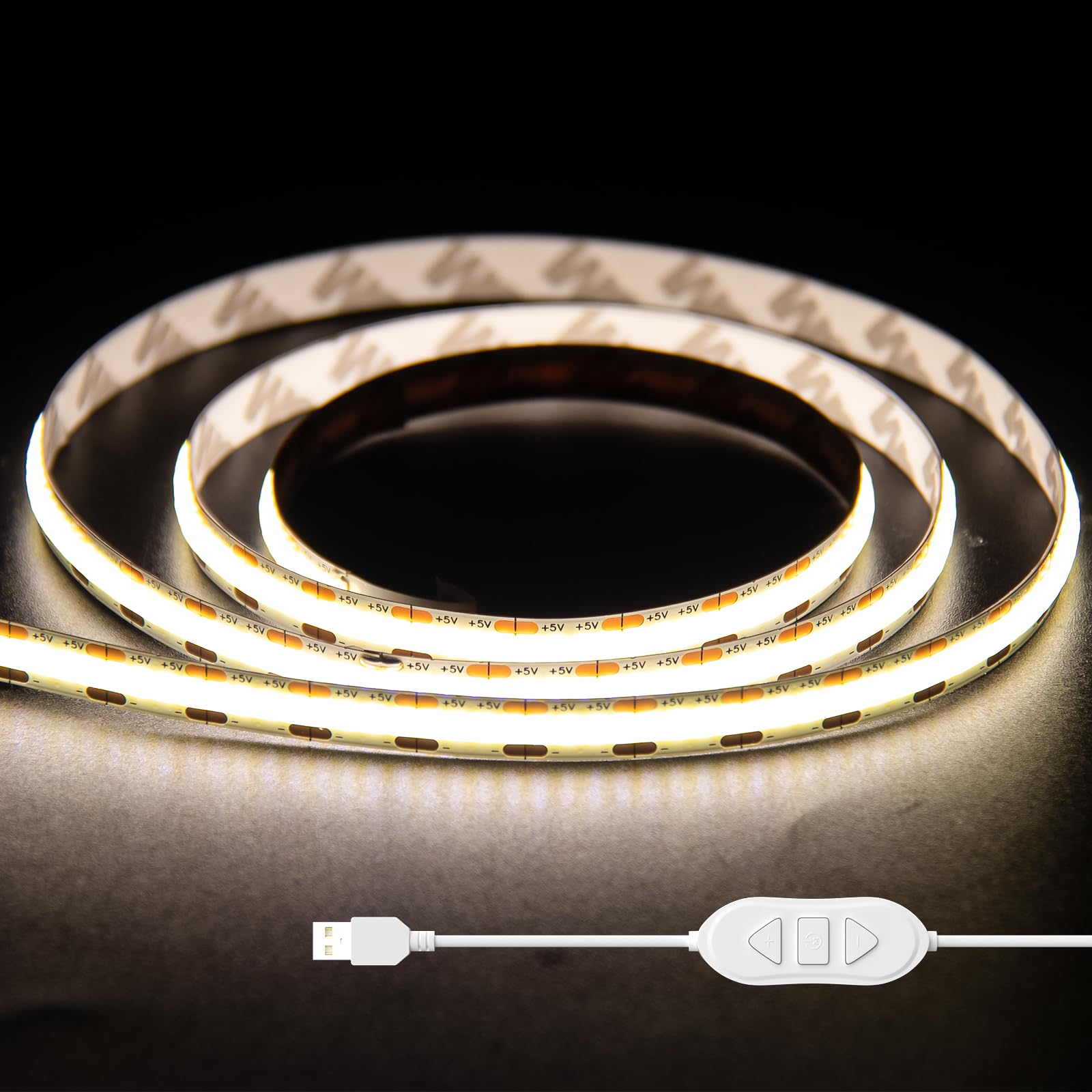 Gingsow USB 5V COB LED Strip Lights 9.84ft/3M, Natural White 4000K Dimmable USB Powered Density COB Tape Flexible Cuttable LED Strip for TV Backlight,