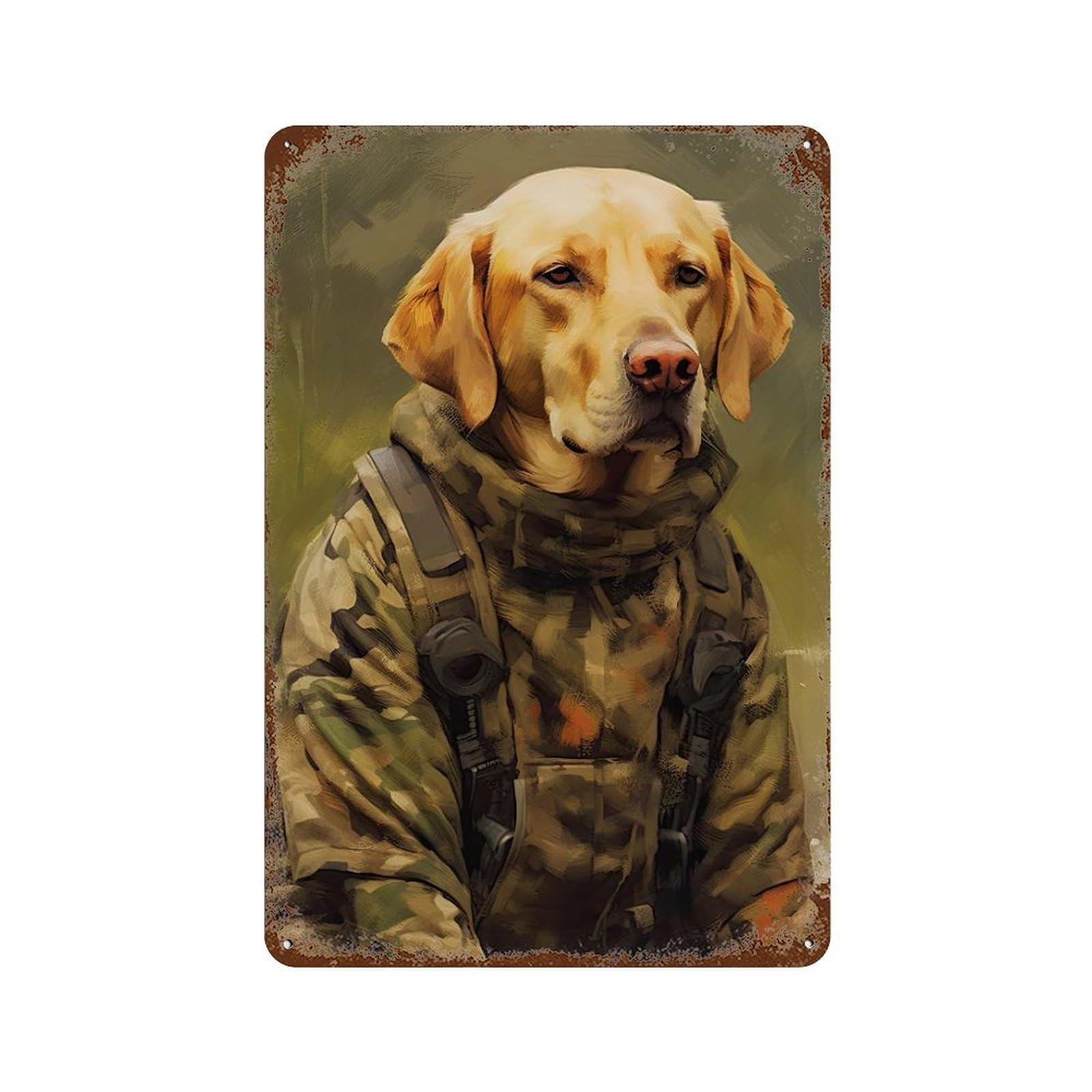 Rustic Tin Plaque Labrador Camo Jacket 11.8"x7.9", Vintage Wall Decor for Pub, Kitchen And Man Cave Decor