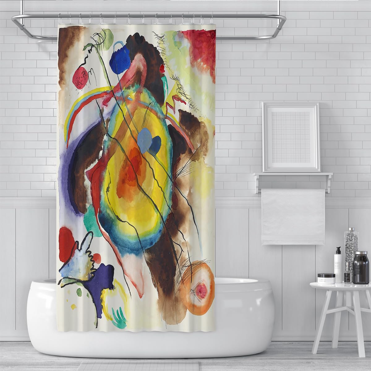 Abstrakter Expressionismus Duschvorhang Ölgemälde Kunst Duschvorhang Cartoon Aquarell Porträtdesign Badevorhänge mit Haken Wasserdichter Stoff 200 x 220 cm