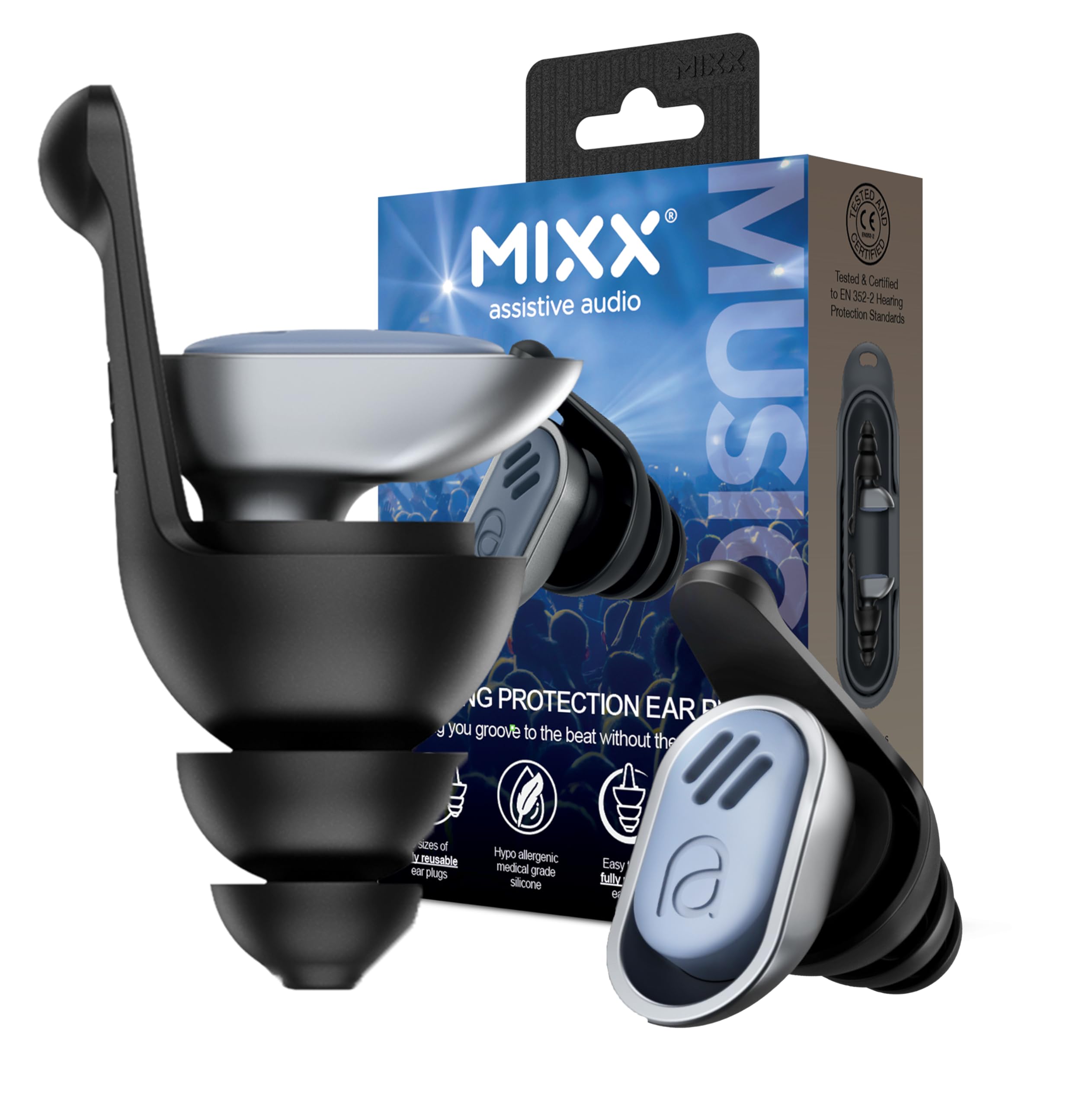 MIXX Gehörschutzstöpsel Assistive Audio Musik Persönlicher Lärmschutz, 12 dB