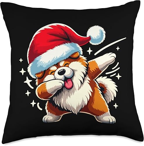 Miniatura 4 de Chow Dog Christmas Dab Pose Santa Hat Xmas Throw Pillow, 16x16, Multicolor