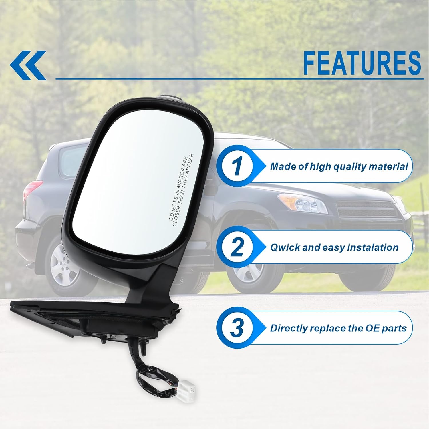 Condition photo showing New/Like New for right passenger side mirror compatible with 2009 2010 2011 2012 toyota rav4 with manual folding power glass heated turn signal black replace#8794042a70(7pins)(japan bulit) r-7pins