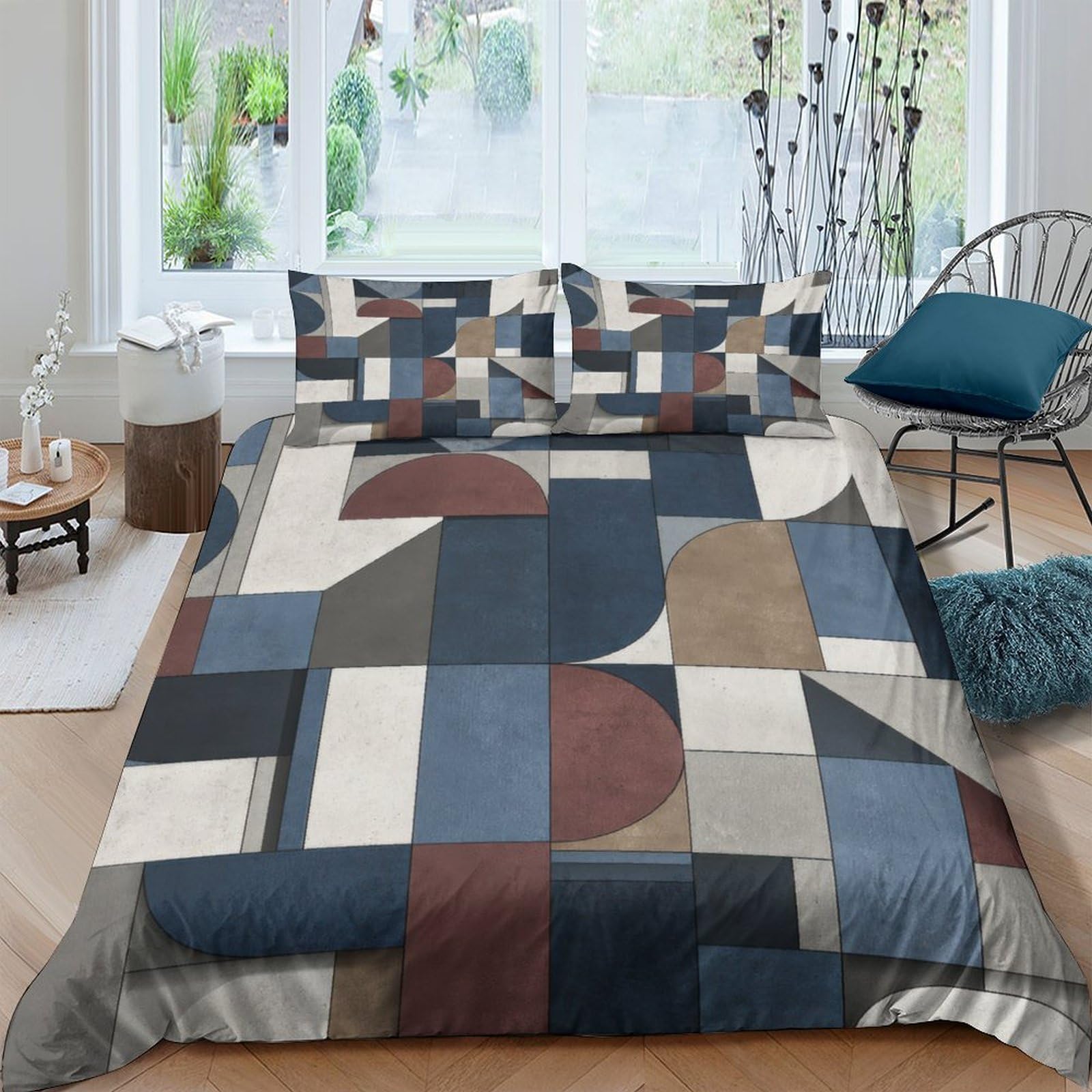 Ctjqhvkz Style-7 3D Printed Geometric Patchwork Fitted Sheet Microfiber Soft Breathable Abstract Mattress Cover For Bedroom Guest Room Decor Single（135X200cm）