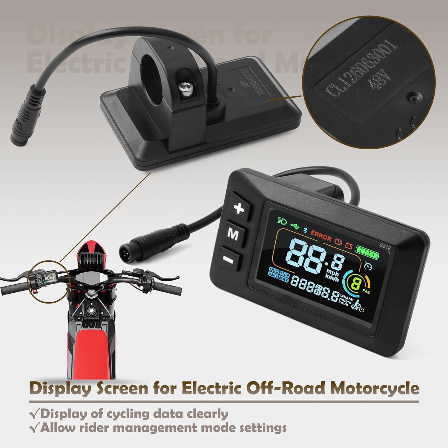 Display Screen Replacement Parts Compatible with Yozma IN10 E-Bike