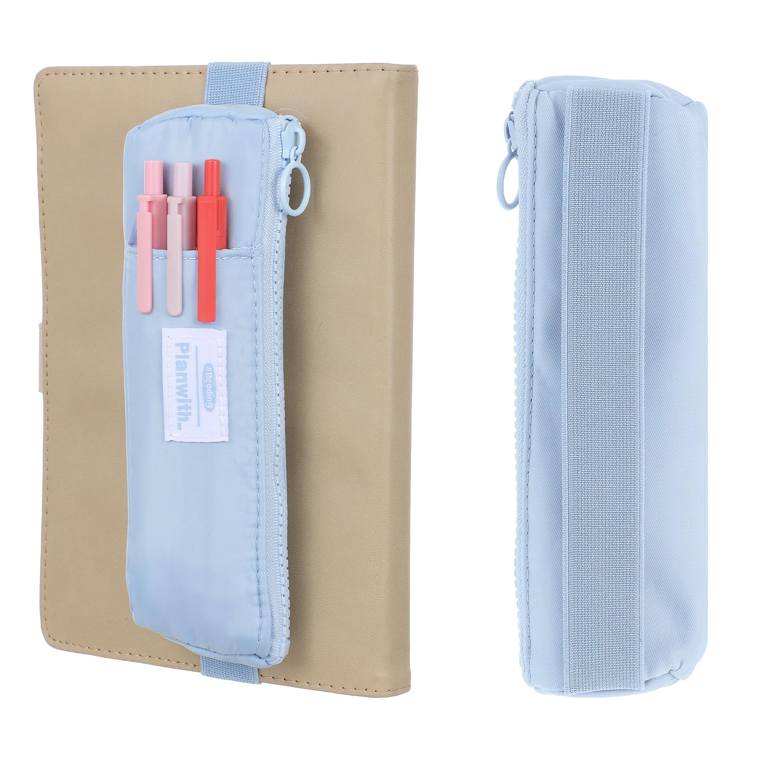 Tucnoeu Pen & Holder Small Zippered & Elastic Band Pencil Case for Notebooks & Books (Blue), Blau, 19 x 7 x 2,5 cm