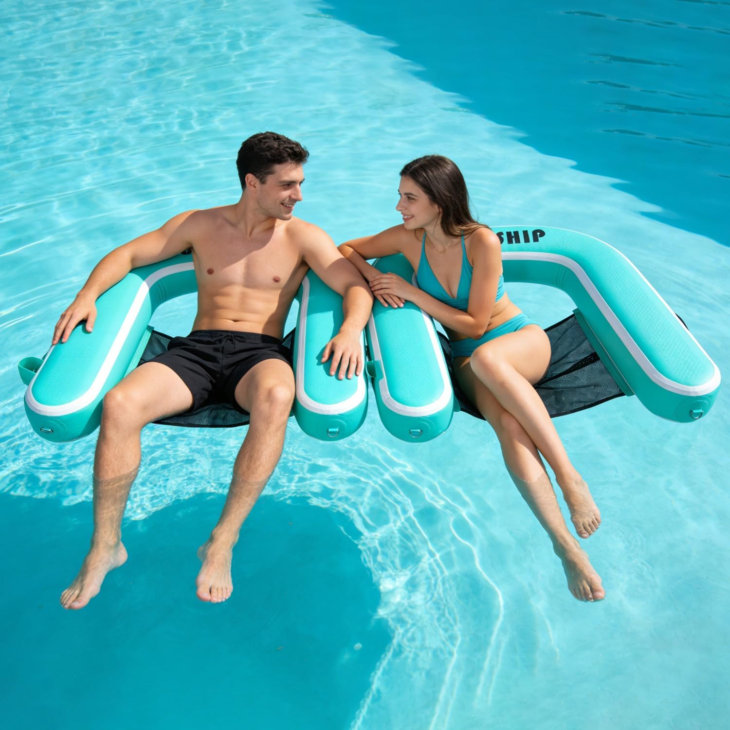 Inflatable Pool Float Chair for Lake Floating Pool Chair Heavy Duty Floating Chair with Cup Holder Lake Floats for Adults Pool Chair Float River Beach