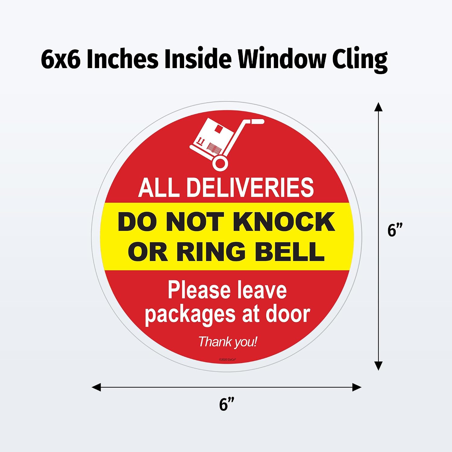 ZOCO – Do Not Knock or Ring Doorbell Sign – 6-Inch Round Window Cling Decals – Please Leave Packages at Door – Indoor Static Vinyl Sticker for Glass Doors & Windows