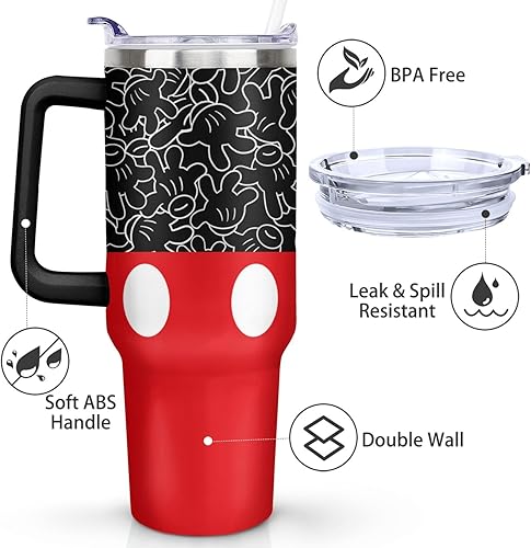 Miniatura 2 de Sunmdecor Vaso de 40 oz con asa y pajitas de silicona, vaso aislado para café con asa, vaso de 40 oz con asa