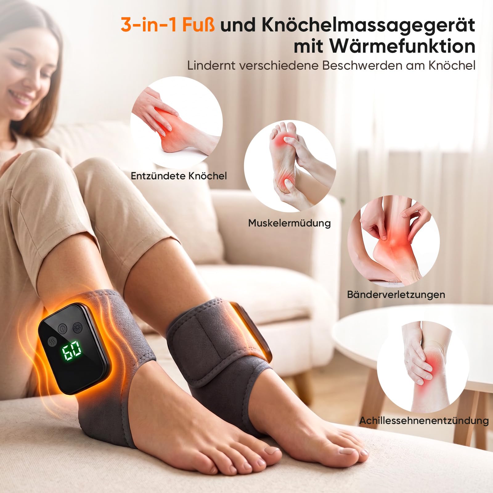 2 Stück Fußmassagegerät, 3-in-1 Fussmassagegerät Elektrisch Testsieger, Foot Massager mit Kompression & 3 Vibration Modi, 5 Wärmestufen, Schnurlos Tragbar Massagers für Neuropathie & Durchblutung
