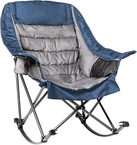 Silla mecedora de gran tamaño para adultos, silla de campamento acolchada de capacidad de 400 libras con soporte para tazas, silla mecedora portátil