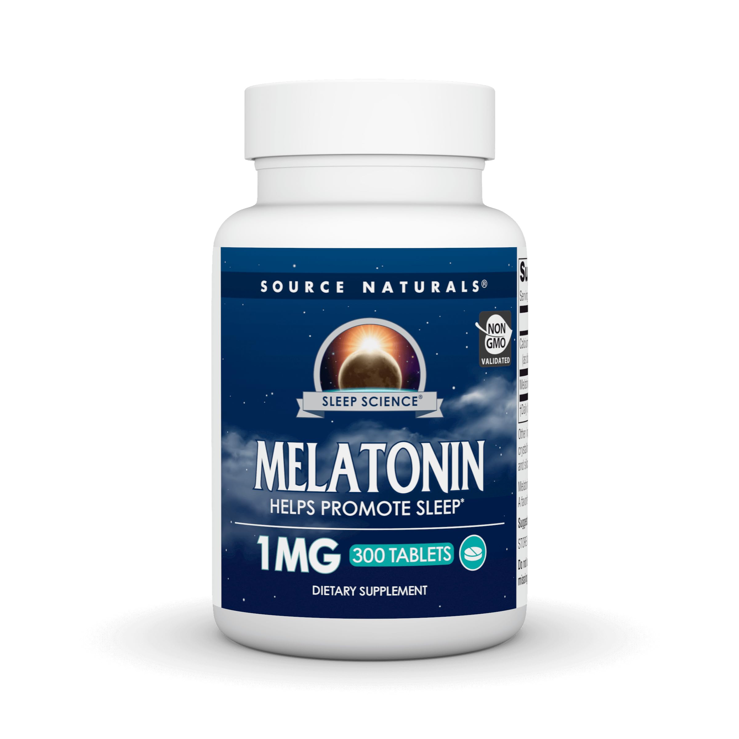 Melatonina Source Naturals Sleep Science, validada sin OGM, 1 mg - 300 comprimidos