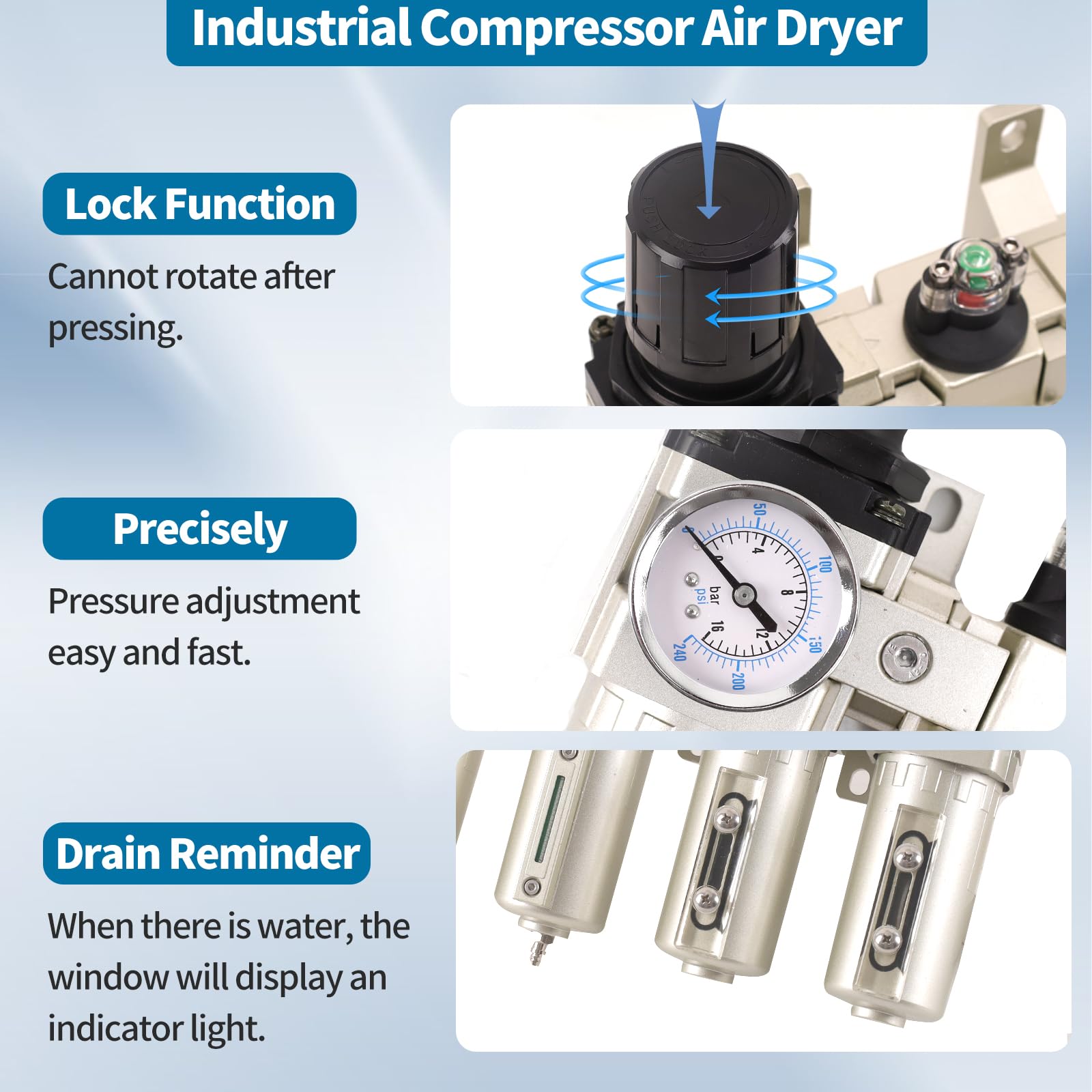19/mo - Finance 3/4" NPT Industrial Grade 3 Stage Air Drying System, Air Compressor Water Separator System Filter Oil Water Separator Dryer For Plasma Cutter And Paint Spray,Auto Drain | Buy Now, Pay Later