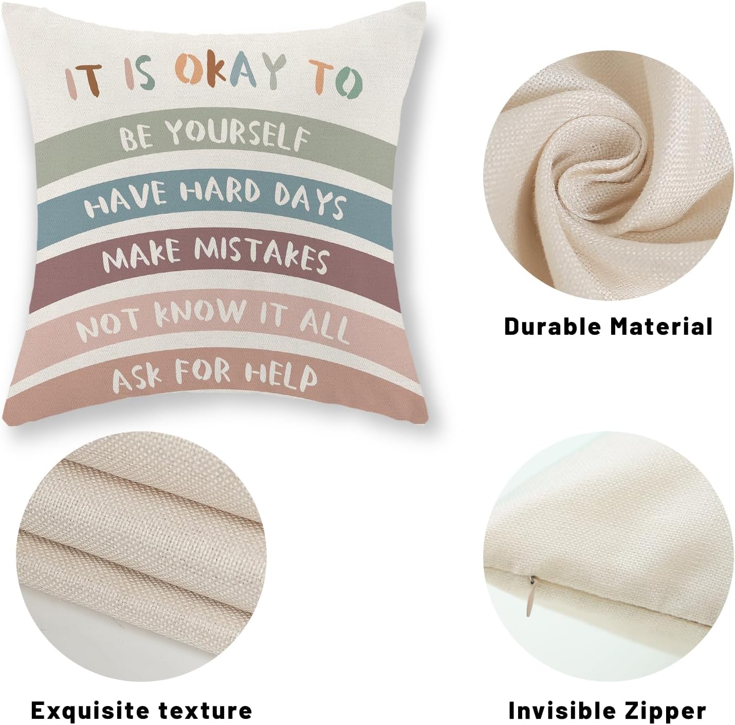 Rainbow Classroom Pillow Covers 18x18 Set of 2 Boho Preppy Blue Crimson Throw Pillows Aesthetic Inspirational Quotes Pillowcase Summer Outdoor Decorations Girl Kids Cushion Case for Bed Room - Image 7