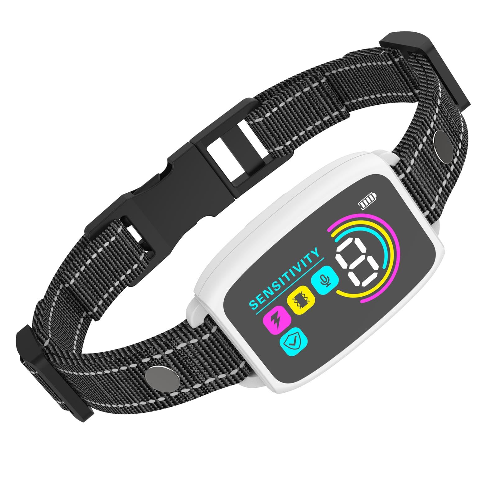 Collier anti-aboiement Irishom Collier Avec Ecran LCD Intelligente Rechargeable Mode Réglable Pour Chiens Blanc Petite/M