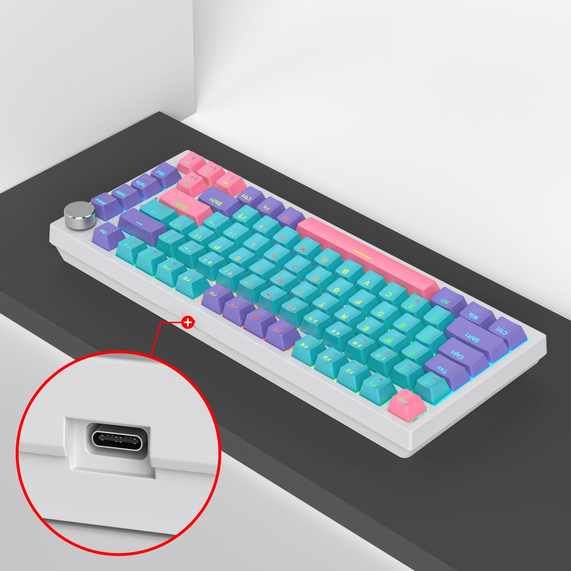 Tastiera meccanica con guarnizione al 75%, tastiera RGB meccanica cablata personalizzata TKL al 75% sostituibile a caldo con cuscinetti fonoassorbenti, QWERTY americana programmabile