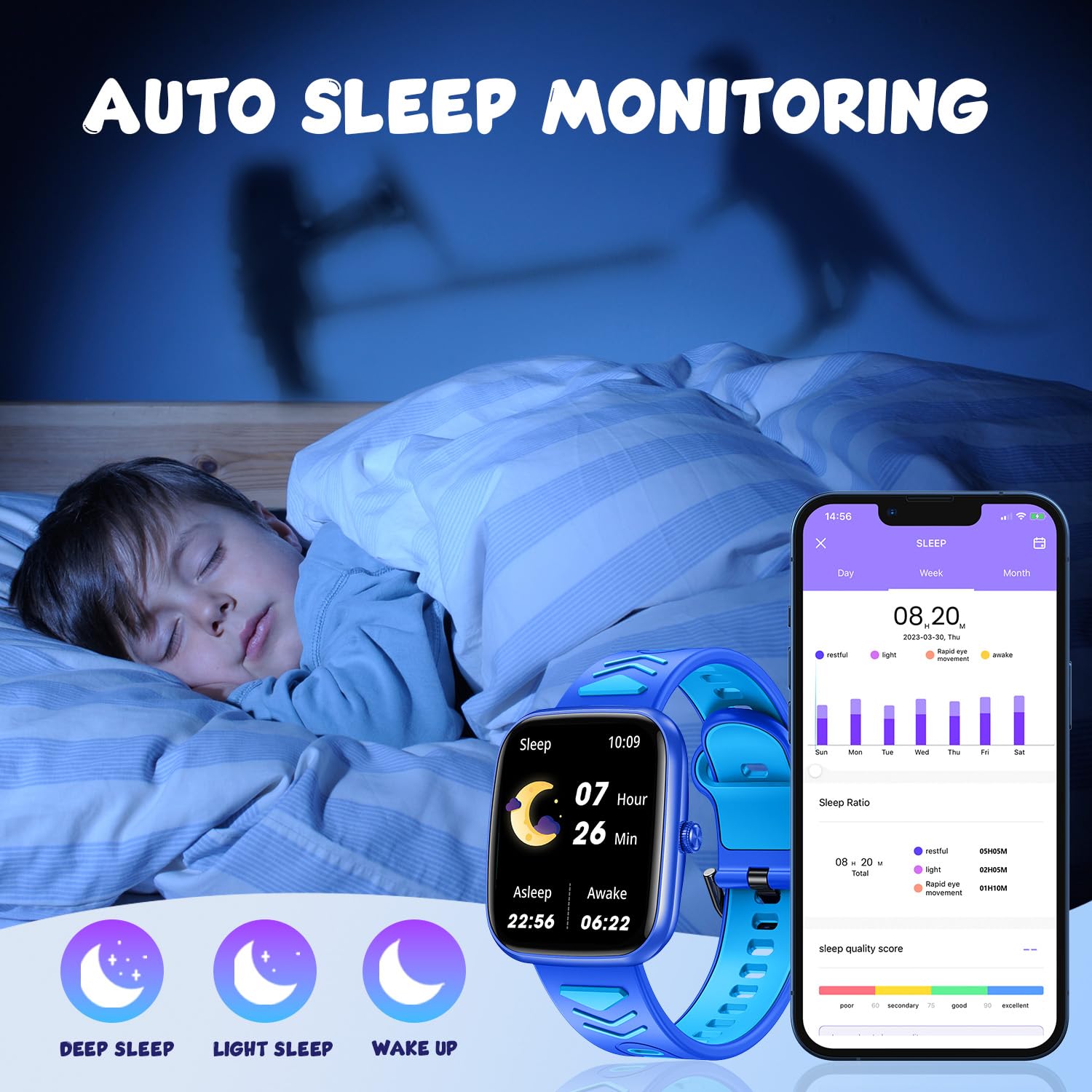 Smartwatch Fitness Orologio Bambini Digitale: 1.75" per Bambini Smart Watch con Contapassi Cronometro Compatibile per Android iOS Impermeabile Monitor Del Sonno Regalo per Ragazzi Ragazze Adolescenti
