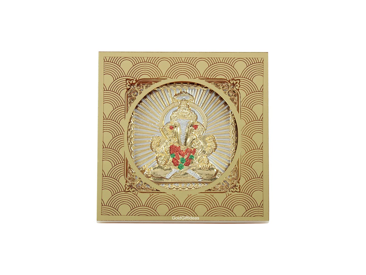 GoldGiftIdeas Gold Plated Dagdu sheth Ganesha Photo Frame for Pooja, Return Gift for Marriage, Ganpati Frame Stand for Home