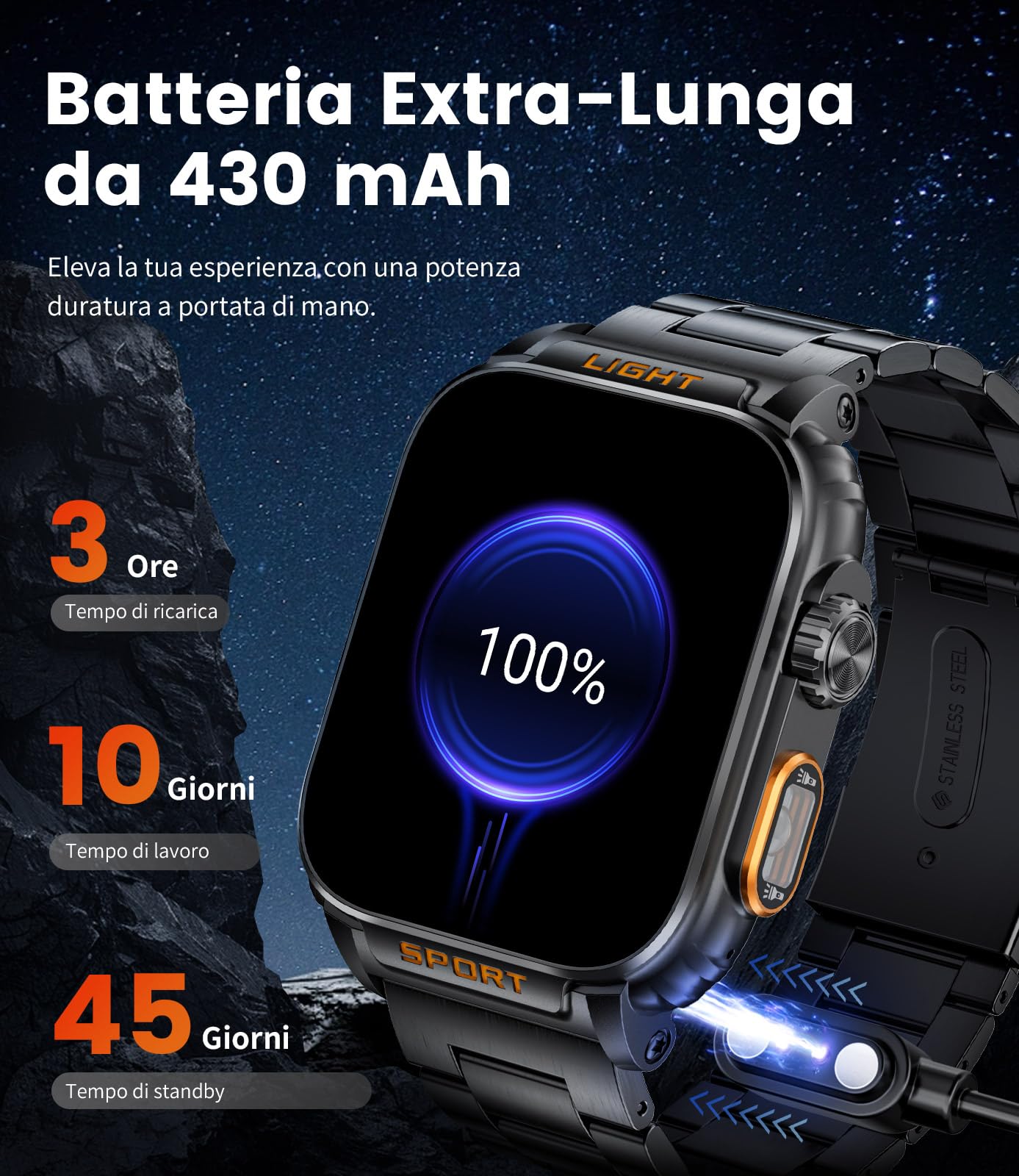 LIGE 2024 Smartwatch Uomo Militare con Torcia LED,1,91" HD Display Rugged Smartwatch Orologio con Chiamate Bluetooth,Impermeabile IP68,430mAh 100+ Modalità,SpO2,Sonno,Notifiche WhatsApp Android iOS