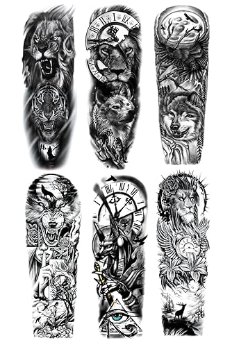 Miniatura 7 de Calcomanías de tatuaje de manga modelo de tótem tribal 6 hojas manga completa para adultos niños mujeres