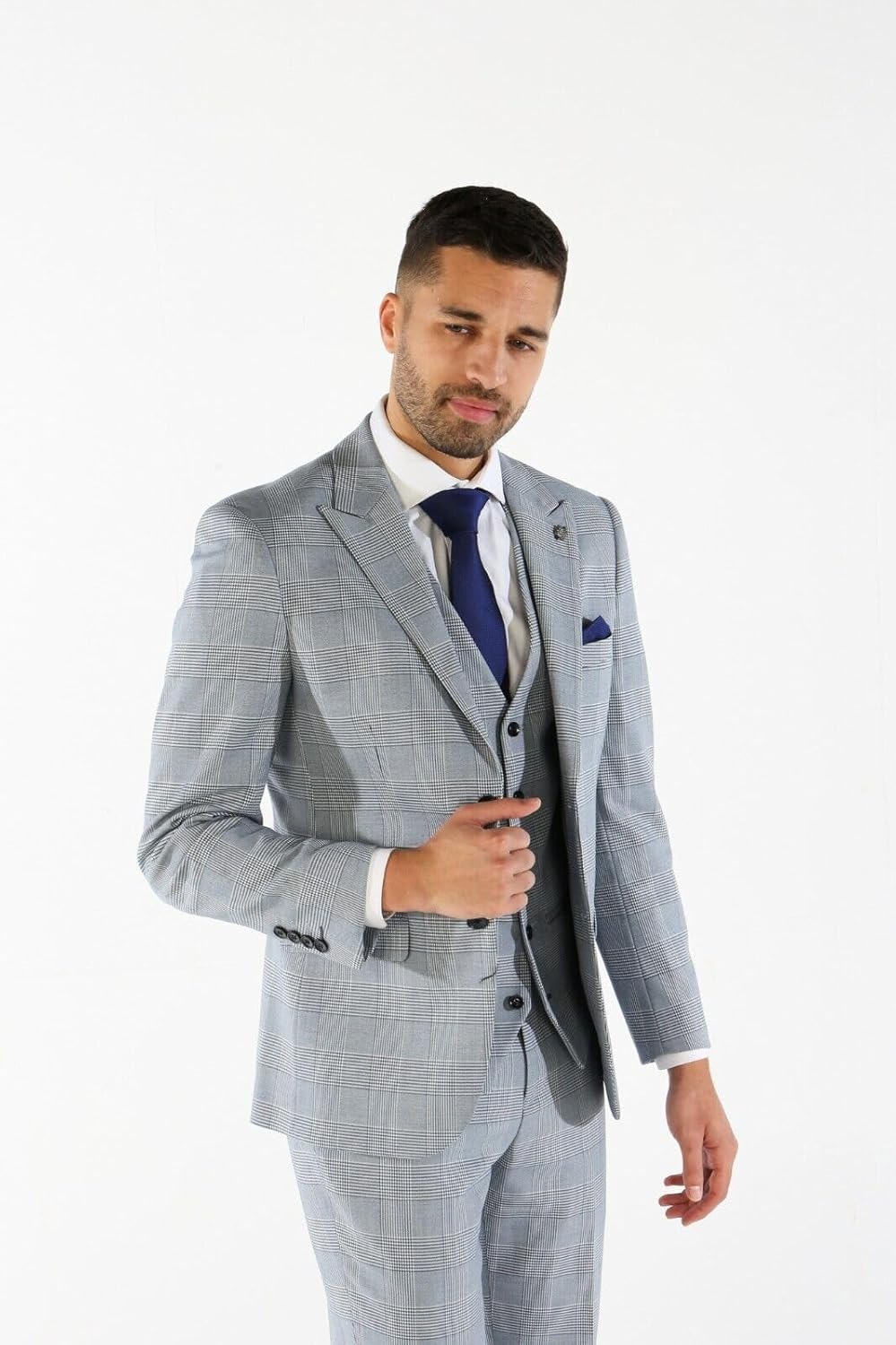 Men's Tweed Houndstooth Check Blue Plaid Suit, Sold Separately Set for Special Occasions