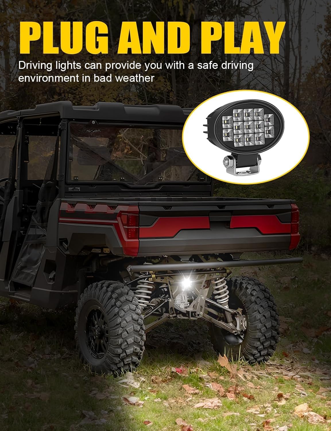 Chelhead LED Backup Reverse Light Compatible with 2018-2024 Polaris Ranger 1000 XP/Crew, 27W Rear LED Tail Light Kit, Plug and Play Waterproof Shockproof UTV Accessories