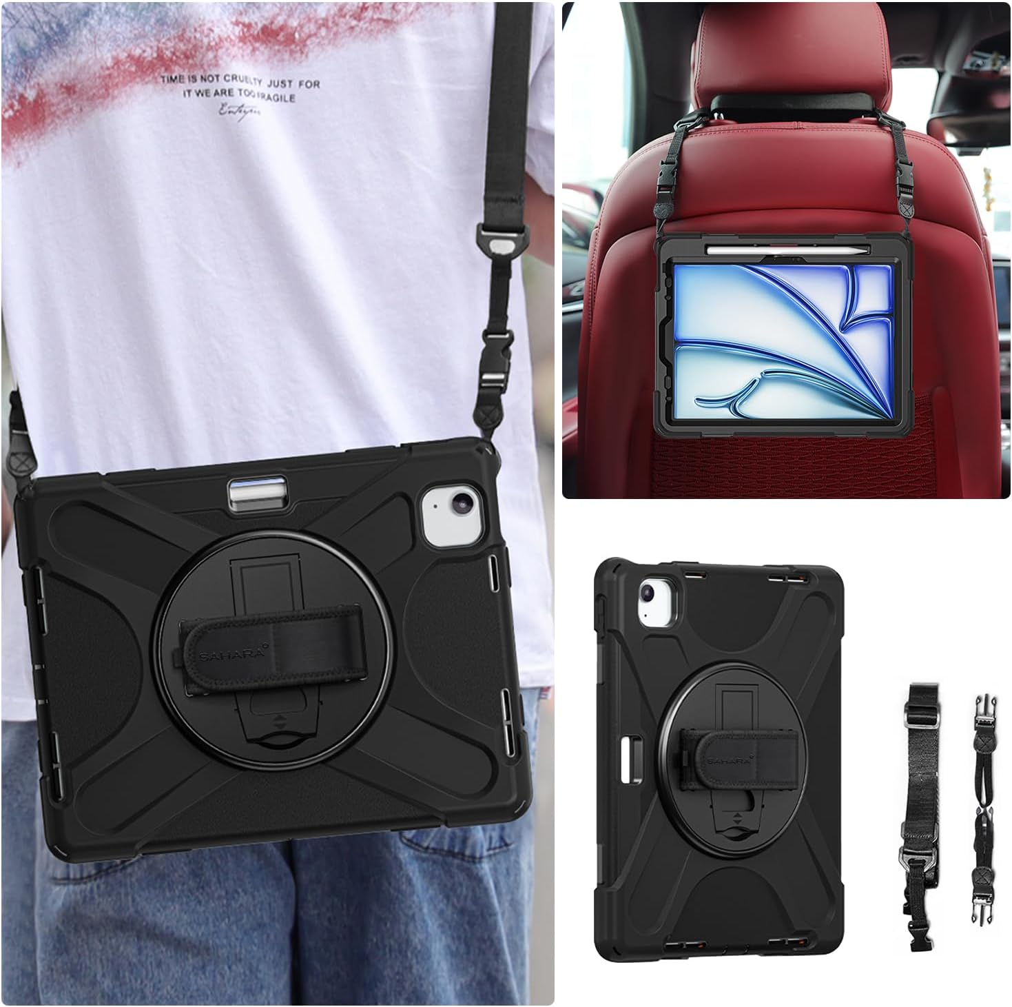 Sahara for iPad Air 11-inch (M4 2026 / M3 2025 / M2 2024) Case - Heavy-Duty Protective Cover with Screen Protector, Kickstand, Pencil Holder, Rotating Hand Strap & Shoulder Strap, Raider-X Series
