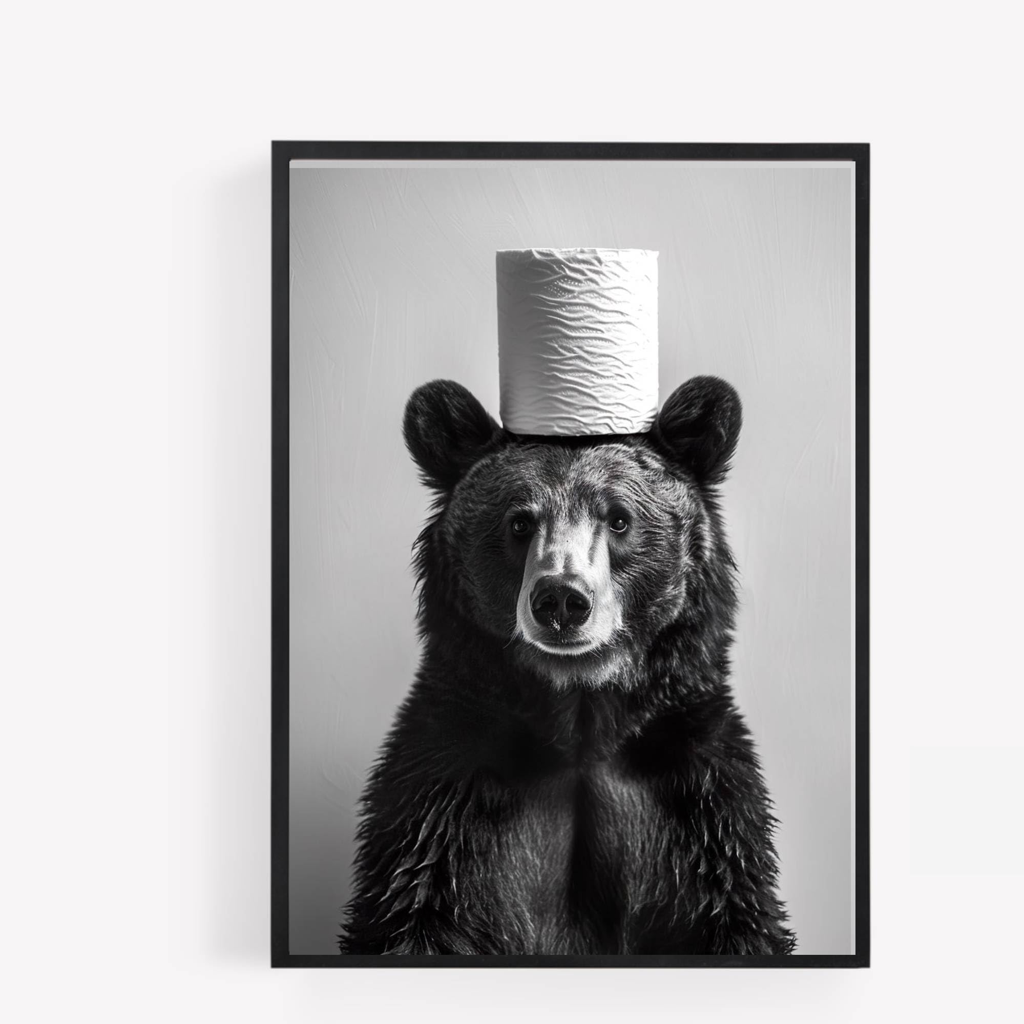 gfc bear with toilet roll on head Funny Bathroom Toilet animal Print Picture Poster A4 UNFRAMED wall art Home decor Decorating