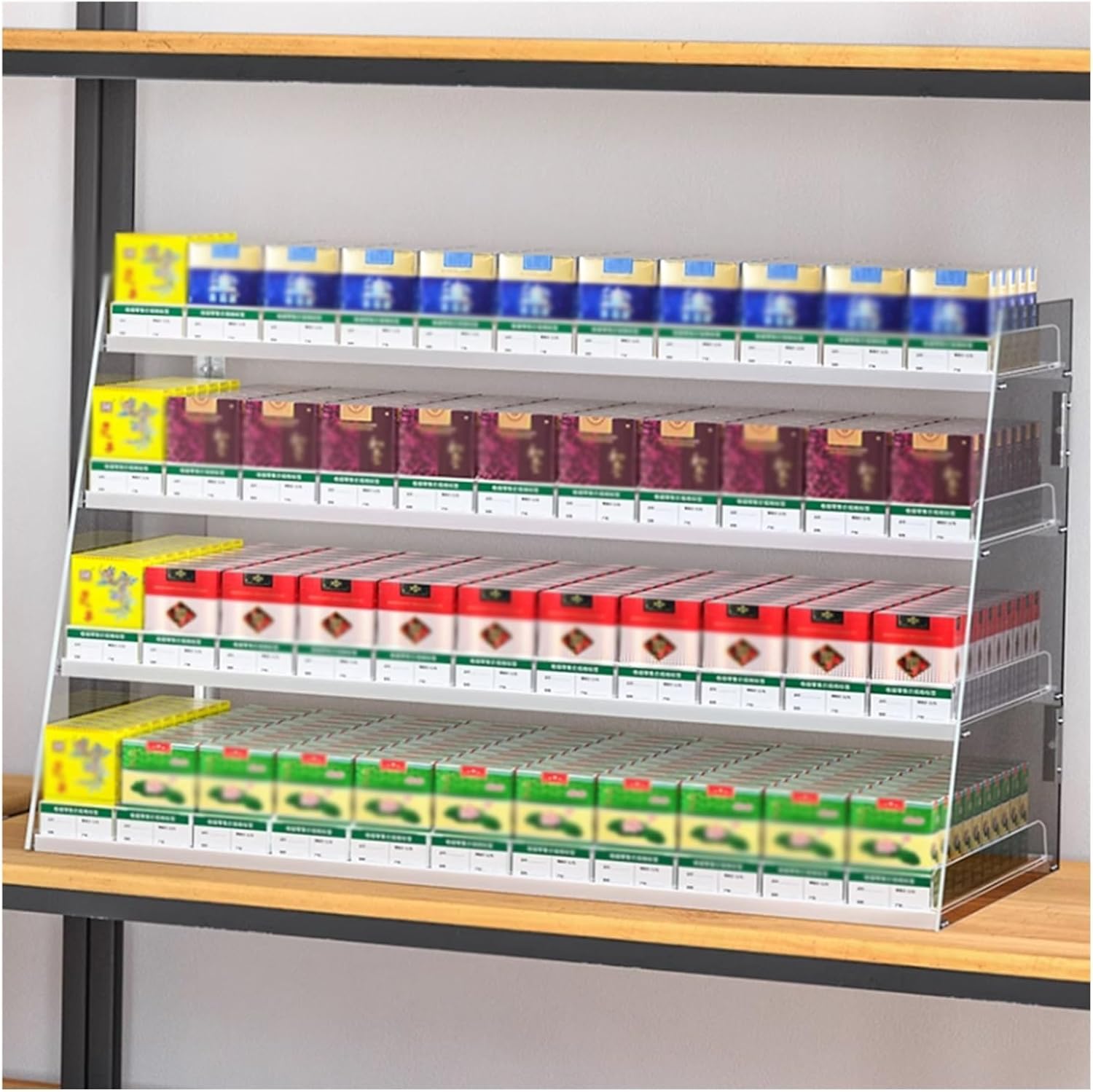 Cigarette Display Case, Transparent Pushers Portable Display Rack, Wall Mounted Cigarette Rack Automatic Cigarette Pusher Tray (Color : Transparent, Size : 44x29x42cm)