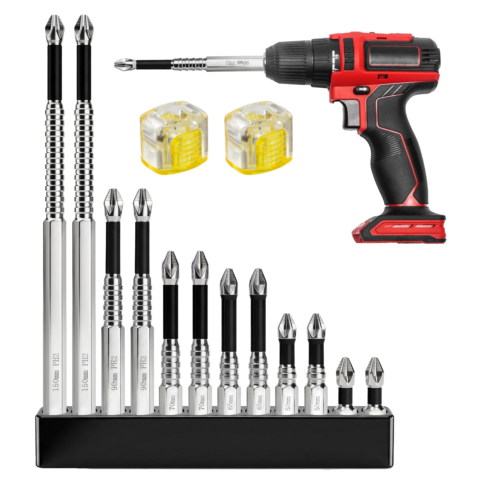 12 PCS High-Magnetic Screwdriver Drill Bit Set,Anti-Slip Impact Bits with Magnetiser holder 25-150mm, Durability Screw Drilling Bits Driver Sets, Compatible with Electric Drill and Driver Toolszon