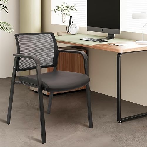 Miniatura 119 de CLATINA Silla de sala de espera negra con ruedas y respaldo de malla apilable con asiento de tela tapizado y soporte lumbar ergonómico para oficina