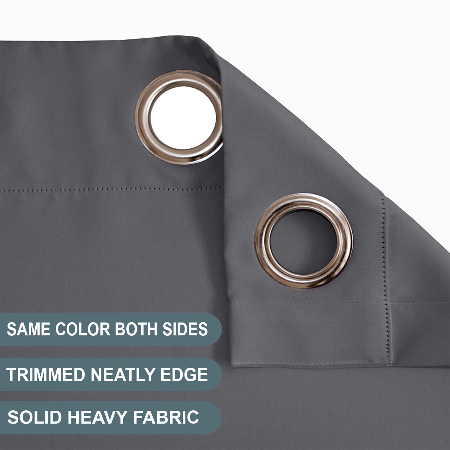 NIM TEXTILE Thermal Insulated Blackout Curtains, 90" Total Width, Room Darkening Window Panel Grommet Top Drapes - 2-Panels Set, 45" W x 84" L, Dark Grey