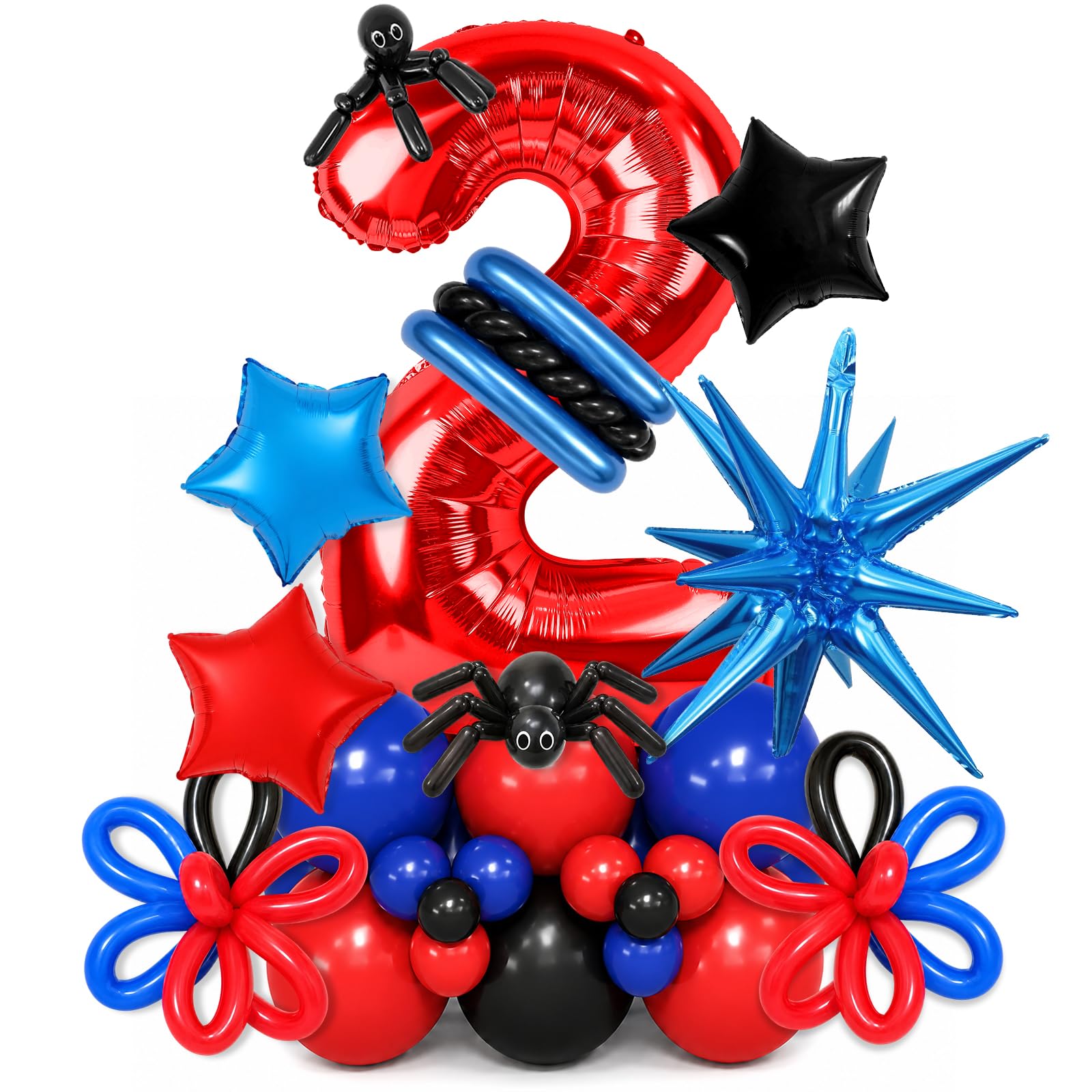 2nd Spider Birthday Balloons Red Blue Black Balloons Hero Party Decorations