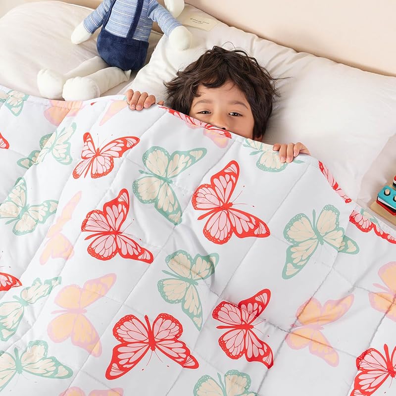 Sivio Manta ponderada para dormir, 5 libras, 36 x 48 pulgadas | refrescante, suave y transpirable; Lavable en la lavadora; Manta Pequeña y Pesada para Dormir Tranquilamente en el Hogar y la Escuela; mariposa blanca