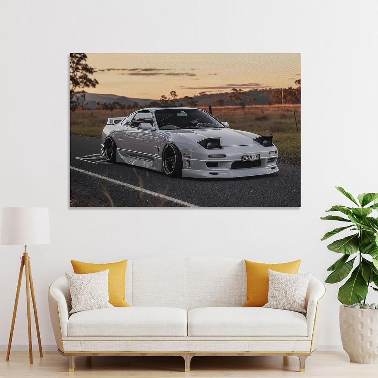 FeoYoed Wall Art Posters White Jdm Car 240sx Jump Light Classic Modern Aesthetic Decor Prints for Bedroom Living Room Office with Premium Fade Resistant Canvas 12x18inch(30x45cm) - Image 4