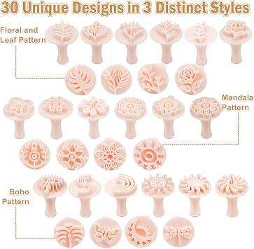 30 Pcs Polymer Clay Stamps Set, Boho Mandala Floral Leaf Patterns