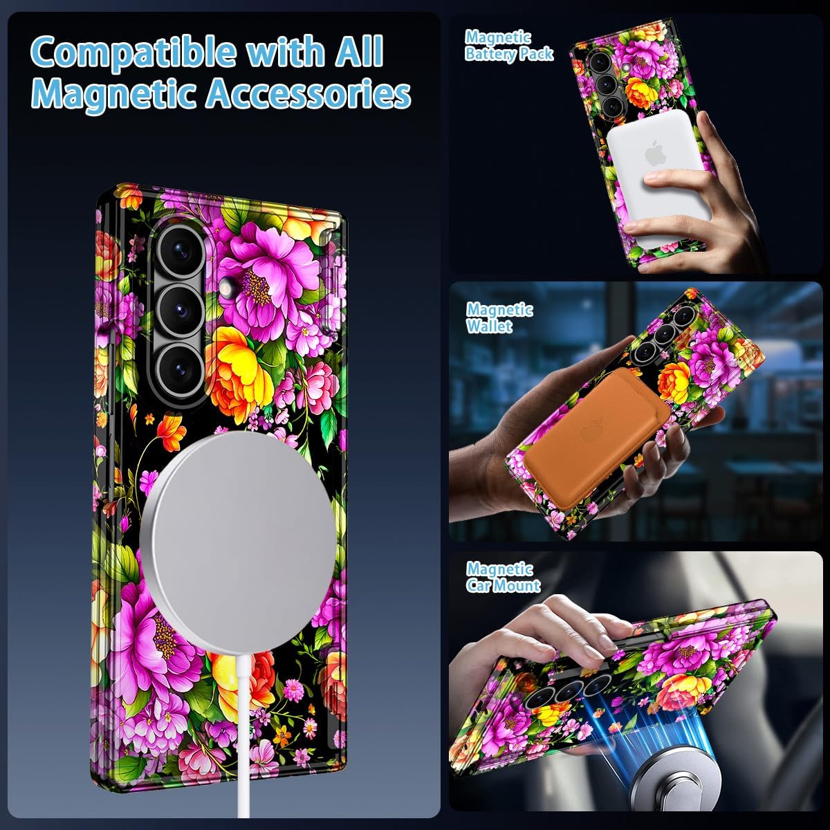Hekodonk for Galaxy Z Fold 7 Case,[Compatible with MagSafe][Built-in Screen Protector][Hinge Protection],Magnetic Slim Shockproof Women Girls Case for Samsung Galaxy Z Fold 7,Dark Purple