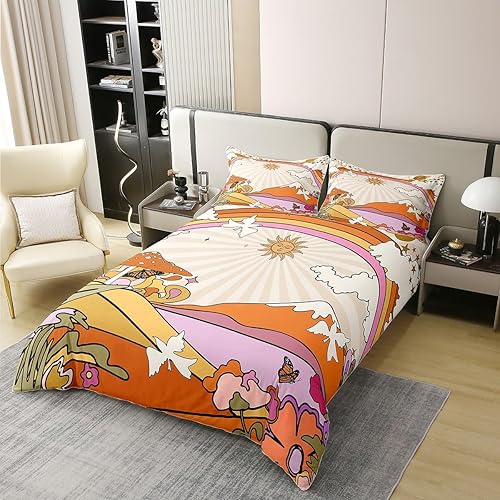 Miniatura 2 de Erosebridal Funky Mushroom Rainbow - Funda de edredón 100% algodón para niños, jóvenes y adultos, juego de ropa de cama tamaño individual, funda de