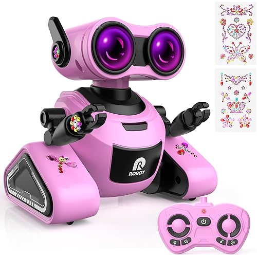 Yerloa Girls Robot Toys with 3D Stickers for 3-5, Remote Control Robot Toy for Kids with Music and 4 Color LED Eyes, Singing, Dancing, Birthday for Boys Girls Aged 3 4 5 6 7 Year Old, Pink