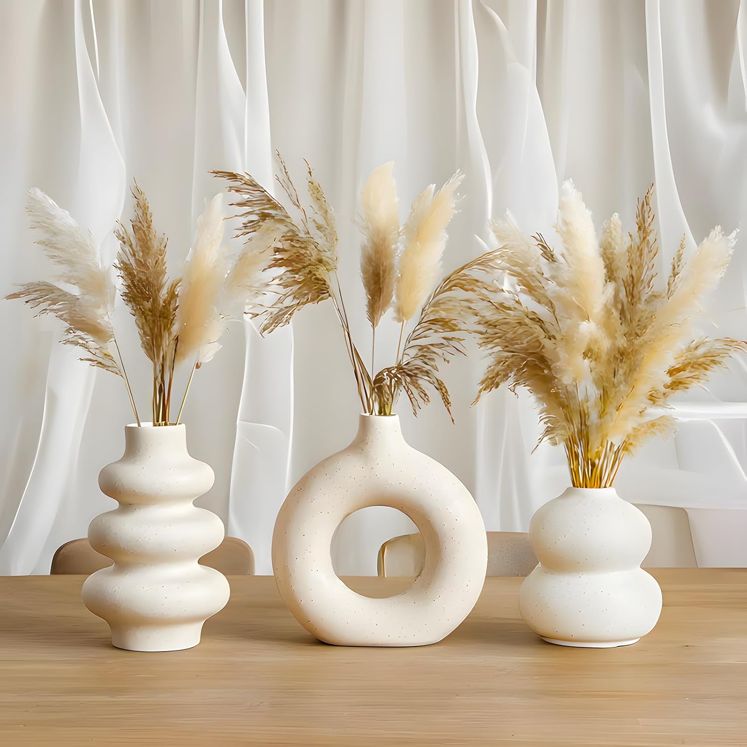Ceramic Vase Set of 3, Set of 3 vases, Modern Home vases for Flowers Home Decor for centerpieces, White Ceramic vases Set, Dining Table, Mantel and Entryway Decor vase, Best housewarmings Gifts