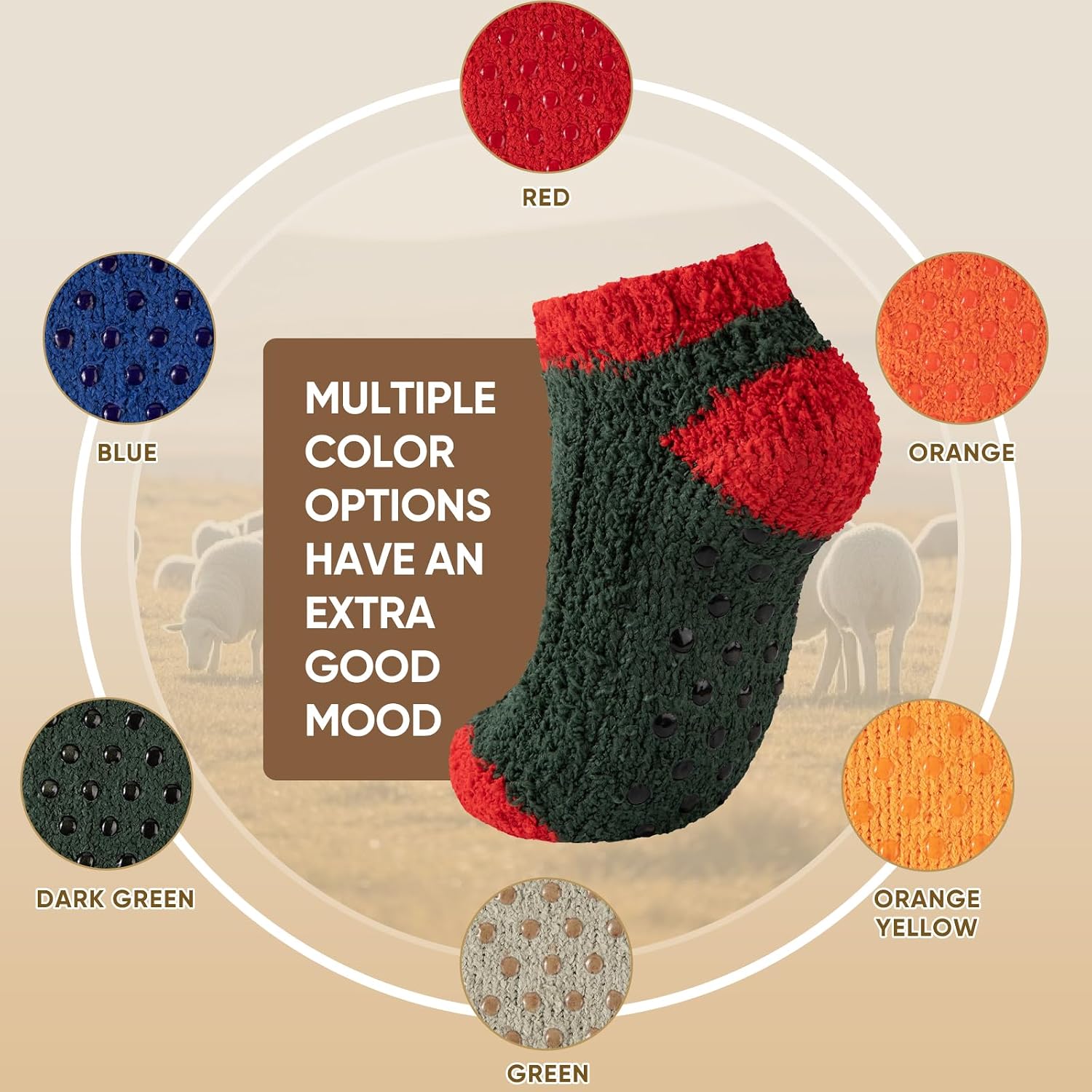 COOVAN 6 Pairs Fuzzy Ankle Socks for Women Warm Cozy Non Slip Slipper Socks