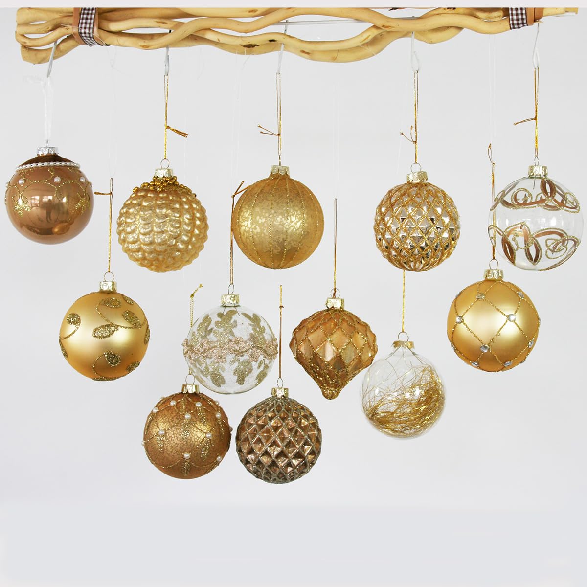 Annastore 12 x Weihnachtskugeln aus Glas hochwertig Ø 8 cm - Gold | Christbaumkugeln Vintage - Baumkugeln Glas Vintage - Weihnachtsbaumkugeln hochwertig Glas