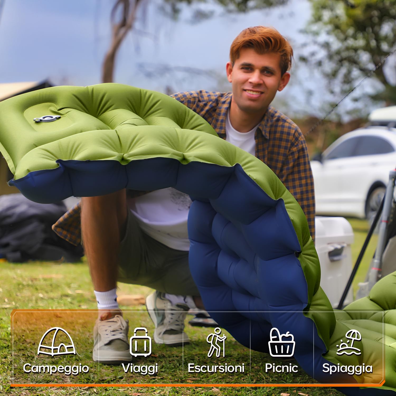 Yuzonc Matelas de Camping Matelas autogonflant ultraléger avec Oreiller et Pompe à Pied intégrée Matelas de Camping Gonflable Portable et Compact pour Le Trekking en Plein Air