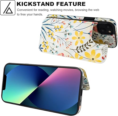 Miniatura 5 de HAOPINSH Funda para iPhone 13 Mini con tarjetero y diseño de flores en la parte posterior, con función atrás, de piel sintética, con ranuras para