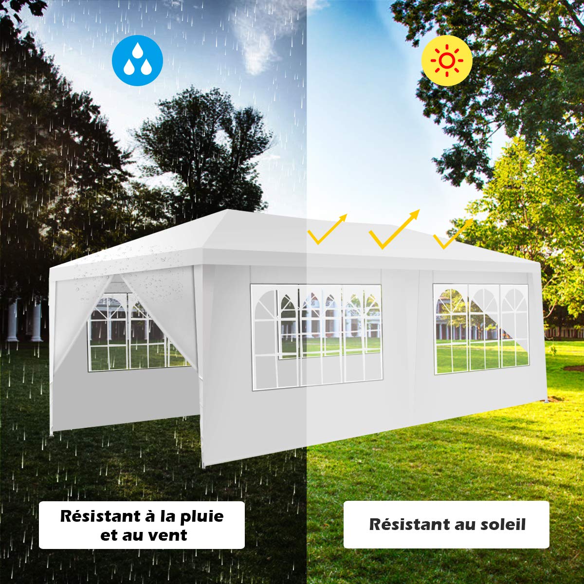 GOPLUS 3x9M/3x6M Tonnelle Tente de Jardin avec Fenêtres,Tente de Réception Protection Contre Soleil et Pluie,Chapiteau Gazebo pour Événement Bière Fête Camping (3X6M, 6 Bâches)