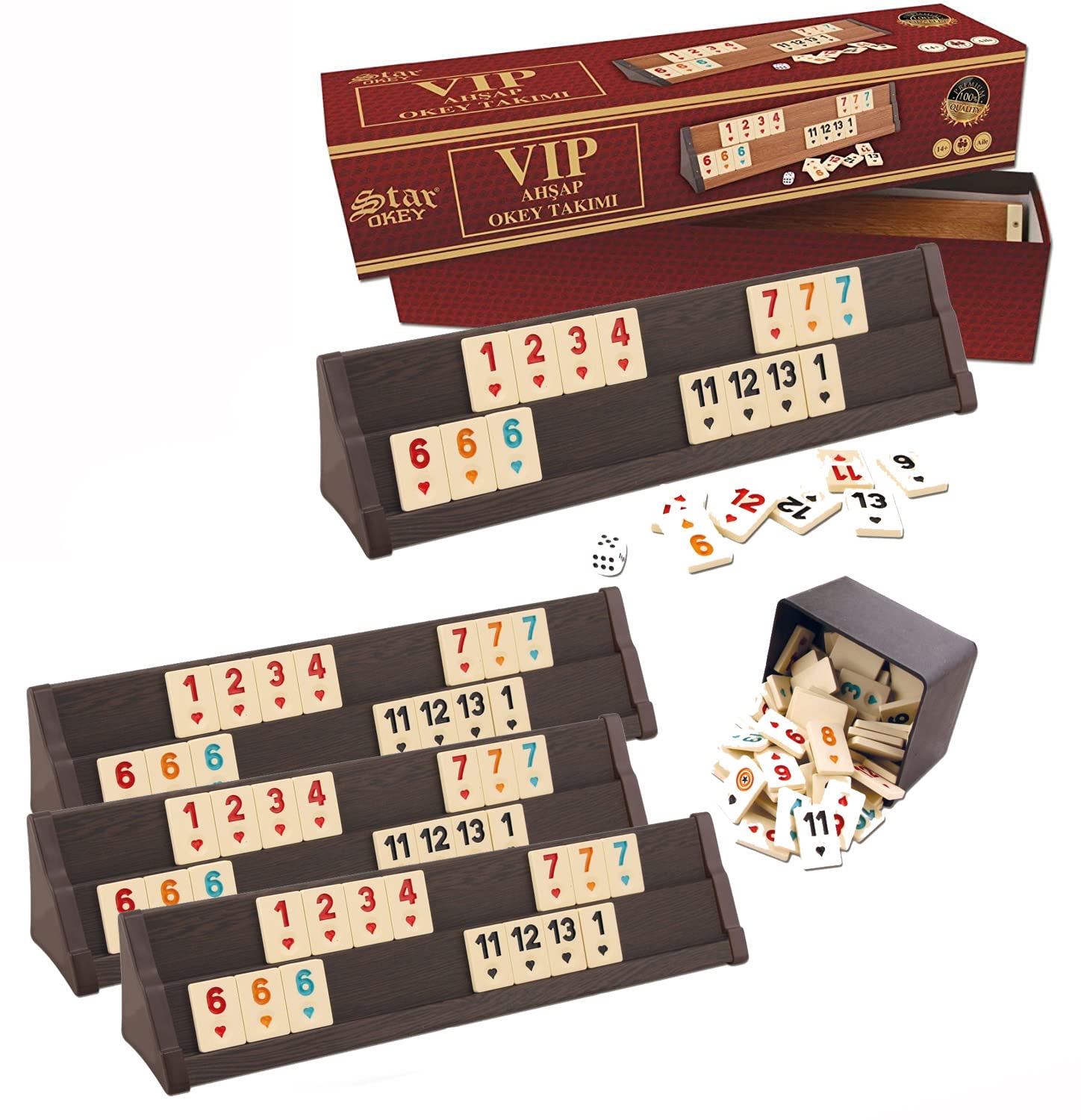 Okey Takimi Cafe Ahsap Rummy zestaw z kamieniami melaminowymi i workiem z prawdziwego drewna