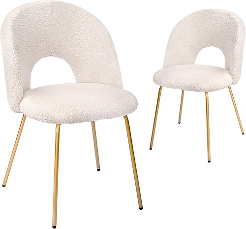 CangLong Juego de 2 sillas de comedor de terciopelo con patas de metal para sala de estar, cocina, color blanco